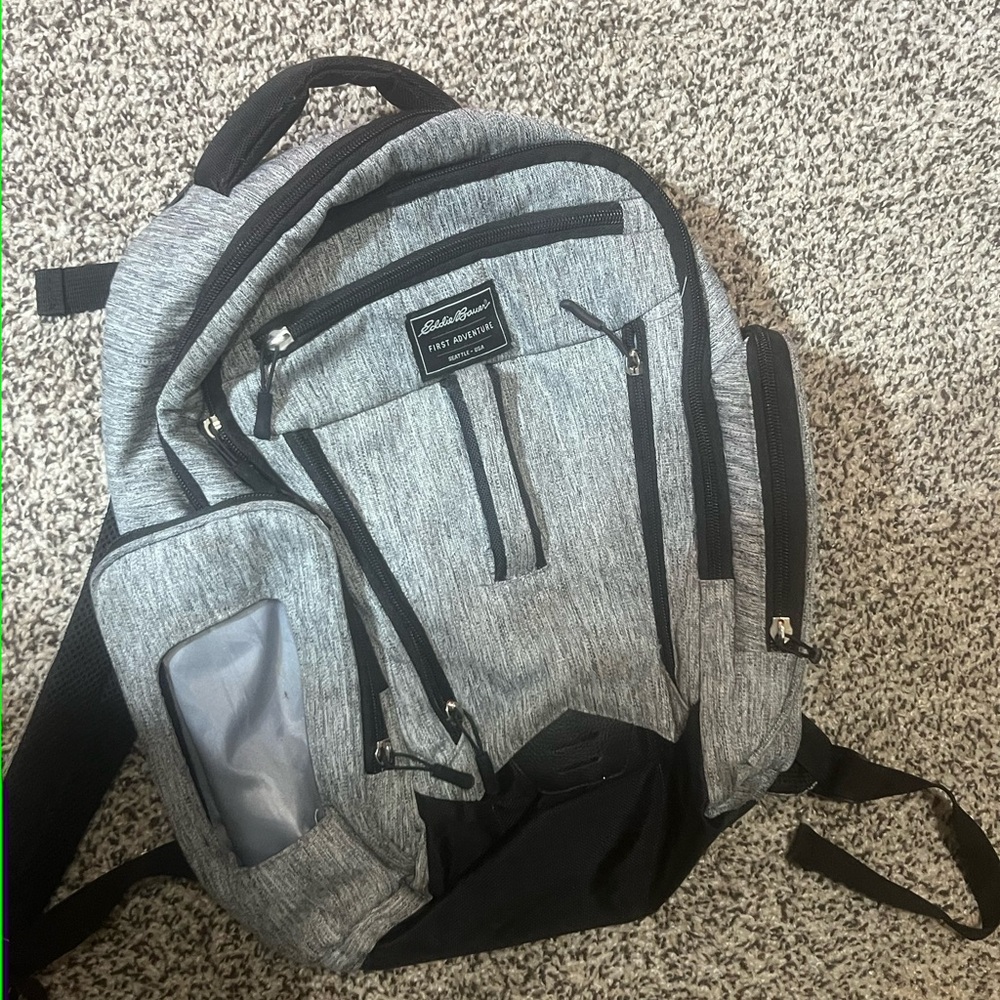 Eddie Bauer Heather Gray and Black Kids Backpack